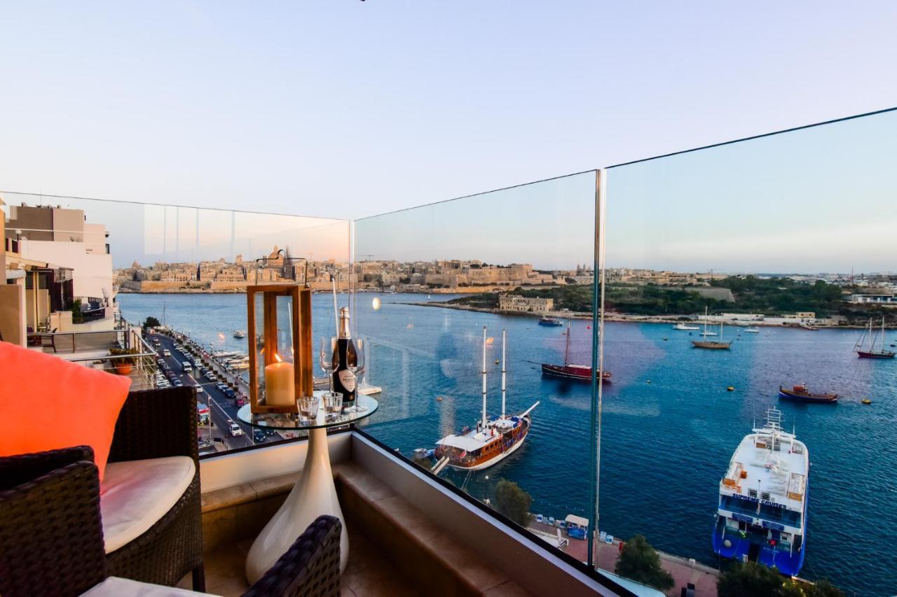 Unique Seafront Triplex Penthouse With Panoramic Bedroom & Rooftop Jacuzzi Overlooking Valletta Sliema Dış mekan fotoğraf